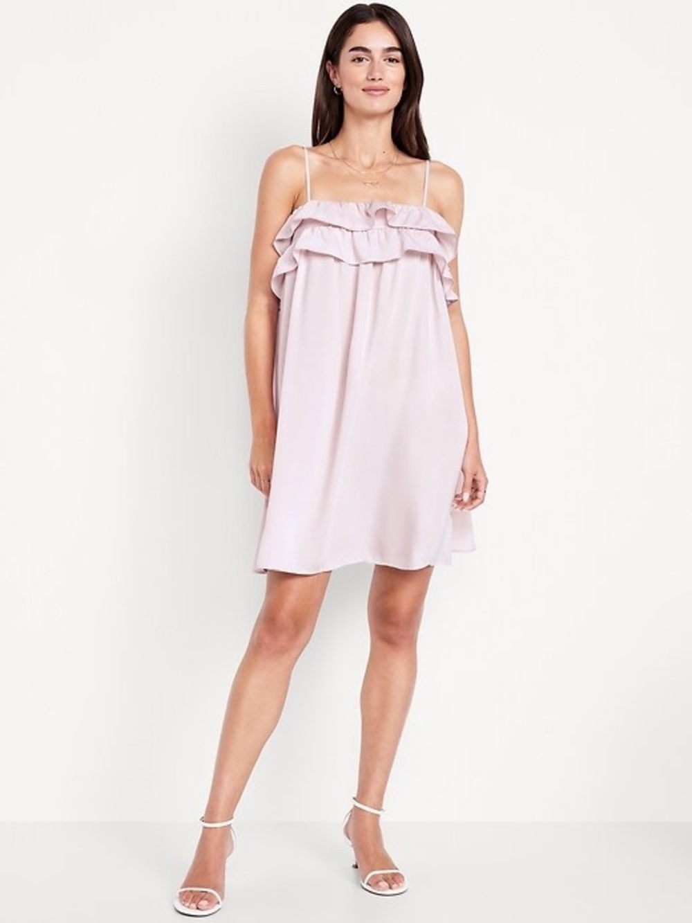 NWT Old Navy Lilac Mist Ruffle Trim Satin Dress - Picture 2 of 5